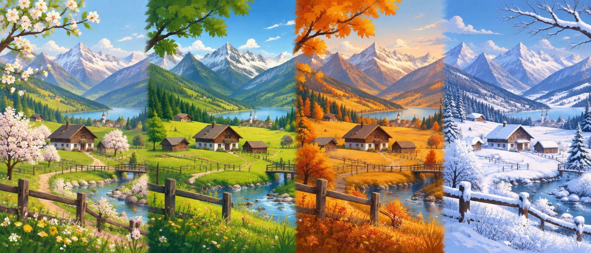 Der Hof im Frühling, Sommer, Herbst und Winter